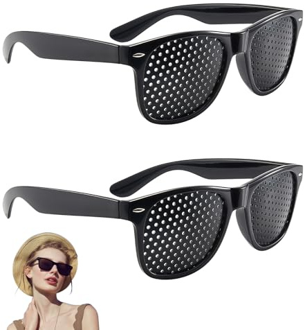 UIHRLM 2 PCS Pinhole Glasses, Black Pinhole Glasses for Improving Vision, Strabismus Correction Eyesight Protection Distance Eyeglasses for Fatigue Relief Vision Improvement Fit Mens and Womens