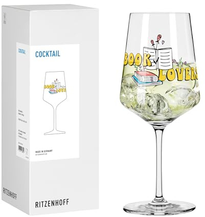 RITZENHOFF 8271003 Cocktailglas 500 ml - Serie Bücher -mit Schriftzug Book Lovers, bunt - Made in Germany