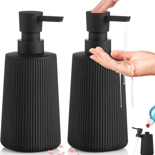 2 Pcs Dispenser Sapone Bagno in Vetro 350ml con Pompa, Dispenser Detersivo Piatti Design Moderno a Righe, Dosatore Sapone per Mani Ricaricabile, Contenitore Liquidi per Bagnodoccia e Lavelli da Cucina