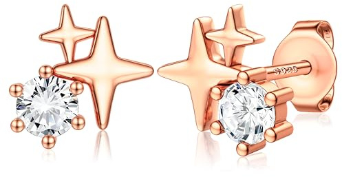 JeweBella Sterling Silver Earrings for Women Hypoallergenic 18K Gold Plated Stud Earrings Gold Jewellery Rose Gold Cubic Zirconia Heart/Star Dainty Earring Jewellery Gifts for Women Girls