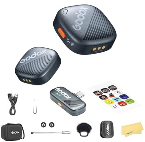 GODOX Cube-SC Kit1 2.4 GHz Kabelloses Mikrofonsystem für iPhone 15 und Android,USB-C-Anschluss,Bis zu 30 Stunden Laufzeit,300m Stabile Übertragung,Tragbarkeit für Interviews,Livestreams,Außenaufnahmen
