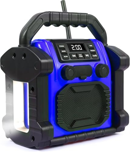Jobsite Radio Outdoor Speaker Bluetooth Wireless, 30W IPX 66 Waterproof FM Clock Radio, Portable with LED Lights, Anticollision Radios for Outdoor/Work/Garage (P250B)