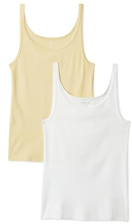 Amazon Essentials Top ajustado sin mangas y con tirantes finos Mujer, Paquete de 2, Amarillo Pastel/Blanco, M