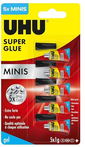 UHU Super Glue MINIS Gel - Instant Glue, Ultra Fast and Strong - No Drip Gel Formula - Transparent, Solvent-Free - Practical 5 x 1g Mini Tubes