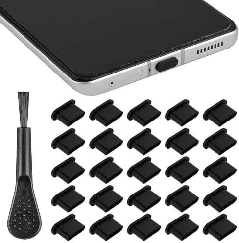 25Pcs USB C Dust Plug,Silicone USB-C Port Cover,Charging Port Cover Type-C Dust Protectors Stopper with 1pc Cleaning Brush,USB C Protector,Dust Plug Set for All Type-C Smartphones and Tablets