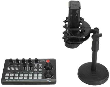 SENECESLI Live-Soundkarte, Konsole mit Nieren-Kondensatormikrofon für Podcasting-Streaming, Lithium-Batterie
