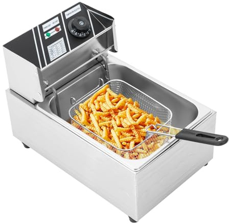Friteuse 2500W Electrique Friteuse à Huile 6L Température Réglable Avec Couvercle et Panier d'égouttage de l'huile,Pour Restaurant, Centre Commercial, Fast - Food, Snack, Bar