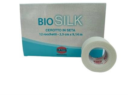 Cerotto in Seta 2,5 cm x 9,14 m – 12 Rotoli – Nastro Adesivo Ipoallergenico Delicato e Resistente per Pelle Sensibile
