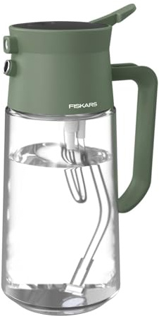 Fiskars Urban Plant Care Sprut- och Vattenkanna av Glas, 0,5l | 2-in-1-Funktion för Krukväxter, Finare Sprutdimma och riktad Pip, Höjd 20,9 cm, Glas, Olivgrön, 1080774