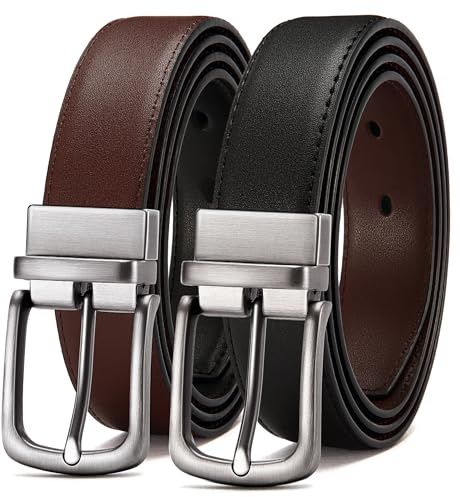 CHAOREN Mens Belt Leather 1 Piece, Reversible Belt for Men 1 1/4 for Suit | 1 Belt 2 Colours, Cut-to-Fit, Rotating Buckle, Reversible Leather, Business Trousers & Dress Wear, Gift Box, Comfortable Fit