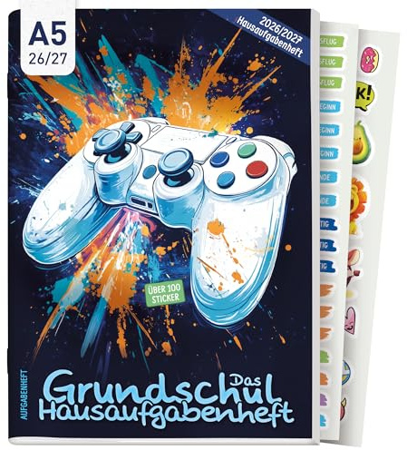 Häfft® Hausaufgabenheft Grundschule 2026 2027 A5 mit Datum Gaming | mit Pädagogen entwickeltes Grundschul-Hausaufgabenheft inkl. Lerntipps, Sticker, Mitteilungsfelder & mehr
