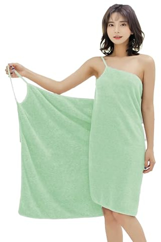TAOZHUGONG Saunakilt Damen, Handtuchkleid Damen Badetuch mit Trägern Spa Bademantel Set Badetuch (Grün 290g)