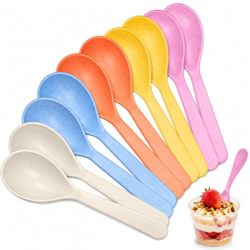 Plastic Spoons 10 Pack, Reusable Plastic Teaspoons, BPA-Free, Multicoloured | Food grade PP reusable tea spoons; sturdy, dishwasher safe & stackable; for dessert, coffee, ice cream & yogurt