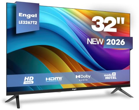 Engel TV 32 Pulgadas HD Ready LED LE3267T2, Dolby Audio, 3 HDMI, 2 USB, Entrada Sat, Modo Hotel, Televisor 1366x768, Reproductor Multimedia, DVB-T2/C/S2, Negro 2026