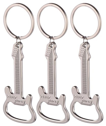 Housoutil Porte-clés Ouvre-bouteilles en Alliage de Zinc Argenté, Lot de 3, Modèle Guitare Créatif et Portable pour Organiser Vos Clés Facilement