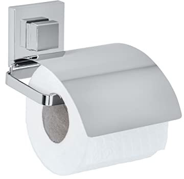 WENKO Toilettenpapierhalter Mod. Quadro mit Cover für Badezimmer und Gäste-WC Anbringung ohne Bohren aus rostfreiem glänzenden Edelstahl 13 x 11,5 x 14 cm