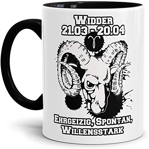 Sternzeichen-Tasse Widder - Innen & Henkel Schwarz - Geburtstag/Astronomie/Sternen-bilder/mit Spruch/Witzig/Kaffeetasse/Mug/Cup - Qualität Made in Germany