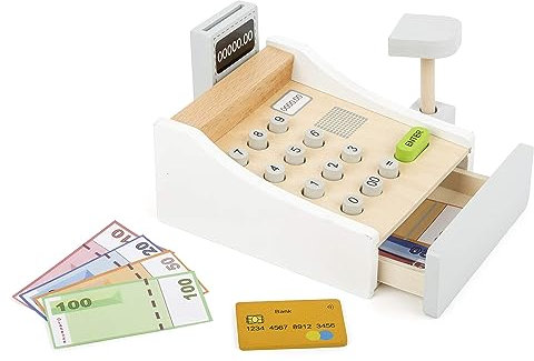 Small Foot Spielkasse aus Holz, inkl. Scanner, Kartenlesegerät, Spielgeld und Kreditkarten, Mehrfarbig, 11099 Spielzeug