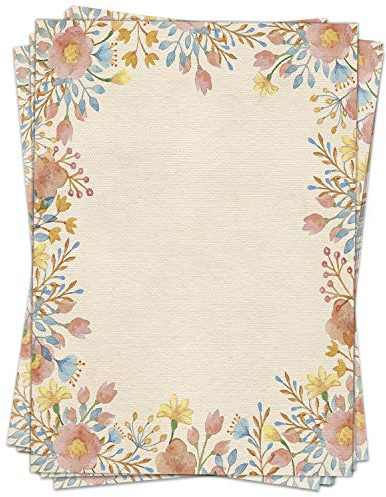 50 Blatt Briefpapier (A4) | Aquarell Blumen Rosé | Motivpapier | edles Design Papier | beidseitig bedruckt | Bastelpapier | 90 g/m²