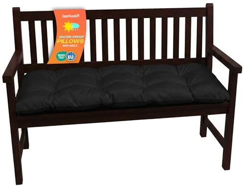 Bankkissen für Gartenbank & Hollywoodschaukel - Made in EU, Wasserdichtes & UV-beständig Gartenkissen - Bankauflage 2-Sitzer - Sitzkissen für Outdoor & Innenbereich - 100x50 cm - Schwarz