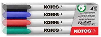 Kores - Coloured Whiteboard Marker Pens - K-Marker, Fine Tip with Low-Odour Ink - Dry Wipe Marker Pens - Back to School Supplies, Office Supplies - Pack of Assorted 4 Colours