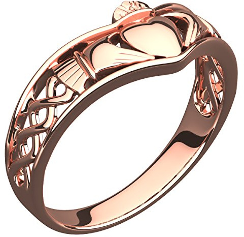 GWG Jewellery Claddagh Ring 18K Roségold vergoldetes Halbband und Keltisches Knotendesign – 8 in Geschenkbox für Frauen