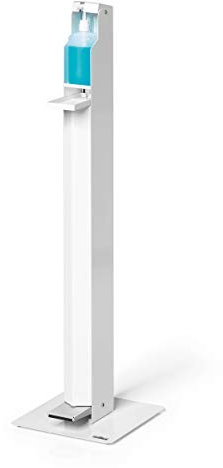 Durable Desinfektionsspender Bodenständer mit Fußpedal, inkl. Tropfschale, flexible Anpassung an Flaschengrößen bis 500 ml, weiß, 589502
