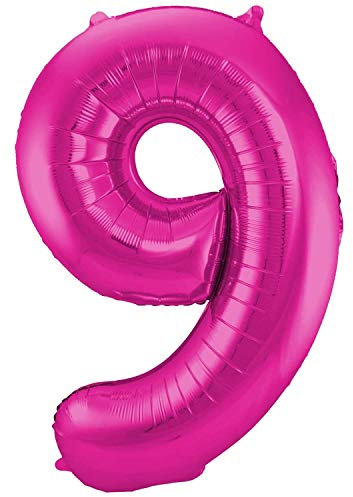 Ballon gonflable 86 cm - Ballon à chiffres - Anniversaire - Numéro pour hélium et remplissage d'air - Convient pour Happy Birthday (rose/magenta, 9)