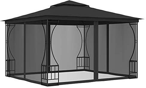 丨 丨Pavillon mit Vorhängen,Gartenpavillon,Terrassenpavillon,Pergola,Rundpavillon Garten Pavillon, stabiles Stahl-Gestell 300x300x265 cm Anthrazit