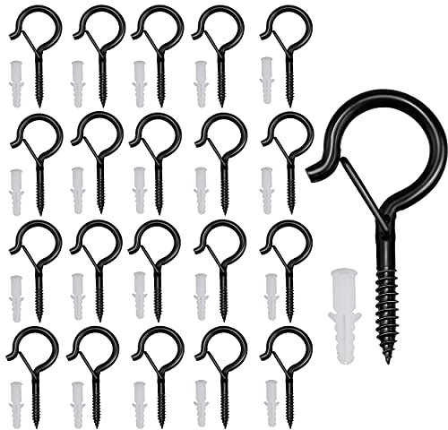 MOCOBO 20pcs Q-Hanger Hooks, Screw Hooks with Safety Buckle Ceiling Hooks for Hanging Plants, Christmas Decor, Cups, Wood, String Lights, Wall Outdoor