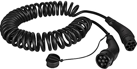 Harting EVC0112 - E-Auto-Ladekabel Typ 2, spiral, 3-phasig, 32 A, 22 kW, 5 m/ZERTIFIZIERTES KABEL, Schwarz