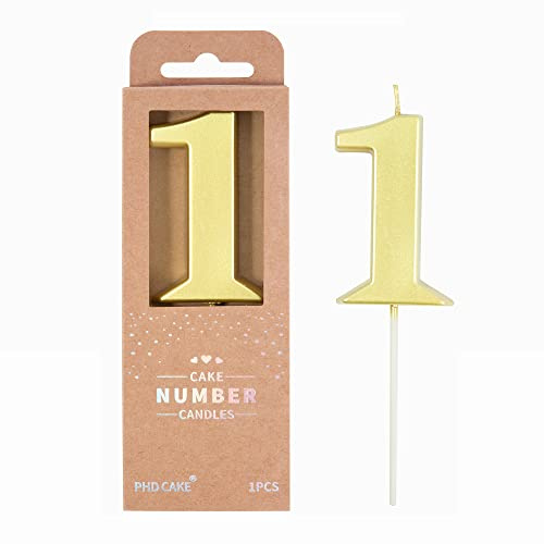 PHD CAKE 2.76 Inch Modern Gold 1 Number Birthday Candles, Gold Number Candles, Cake Number Candles, Party Celebration