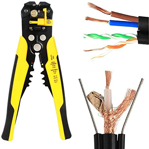 SAMTEK Pince à dénuder réglable - Pince à sertir automatique - Pince à sertir professionnelle et super tranchante pour couper les câbles (jaune)