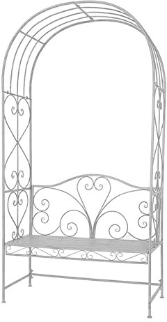 ZYFA Rosenbogen mit Bank,Rankhilfe Gartenbogen Deko-Gartenbank Metall, Rosen Torbogen Rankgitter mit Sitzbank Pergola Laubengang Kletterhilfe für Kletterpflanzen (Color : Vintage White, Size : Small)
