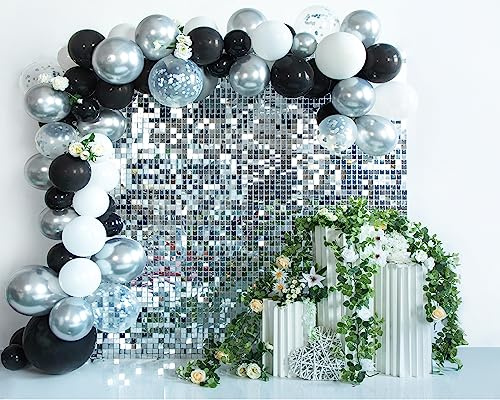 Kate Panneau Mural Scintillant Carré à Paillettes - Argent Fond Photo Brillant Décoration pour Anniversaires, Fêtes, Mariages et Festivités 30×30 cm (12 Pièces)