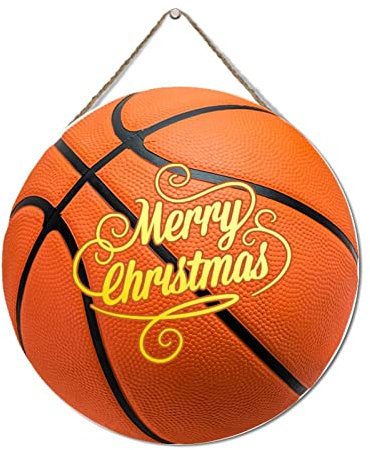 Personalized Door Sign Custom Basketball Xmas Hanging Sign 12x12in Round Merry Christmas Basketball Wood Plaque Rustic Wood Hanging Sign Home Wall Art Decor Wood Plaque Sign Customized Wooden Sign
