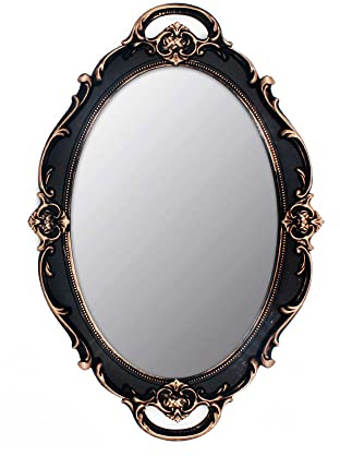 YCHMIR Petit miroir mural vintage, 37 x 25,4 cm, ovale, marron