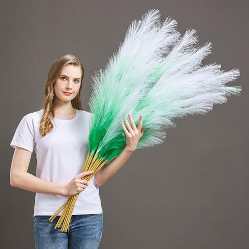 Kunstpampasgras, flauschiges künstliches Pompös-Gras für hohe Bodenvase, fusselfreie Heimdekoration, Boho-Hochzeitsblumen, Babyparty-Mittelstücke, Schlafzimmer- und Wohnzimmerdekoration (grüner