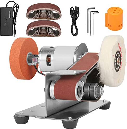 NunDunco - Mini lijadora de banda – Afilador de cuchillos eléctrico de 15 grados, lijadora de banco eléctrica, pulidora de mesa de 7 velocidades ajustables para carpintería, metal, fabricación de