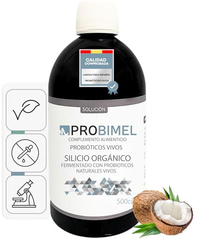 Silicio Orgánico Líquido de Probimel con Probióticos y Prebióticos Naturales Vivos para la Generación de Colágeno – Silicio para Huesos y Articulaciones, Cansancio, Artritis, Deportistas, para la Piel