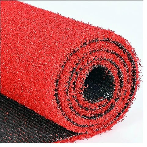 XILYZMO Rasenteppich, Kunstrasen Läufer Teppich, Rot Mit Gummiunterseite Haustiermatte, Fitnessstudio Spielplatz Landschaft Synthetik Grasmatte Für Hinterhof (Farbe : Rosso, Größe : 31.4X 126(in))