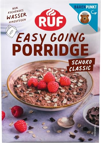 RUF Porridge Schokolade mit zartschmelzenden Schokotropfen und Kakaokernen, der schnelle Snack im Büro und für alle Schoko Liebhaber, 1 x 65g Beutel (Packung mit 5)