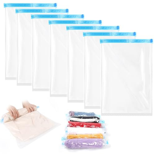 Set di 6 sacchetti a compressione da viaggio,Sottovuoto Riutilizzabili Salvaspazio,Sacchetti Sottovuoto per Vestiti da Viaggio,per vestiti, coperte, asciugamani, ruote a mano