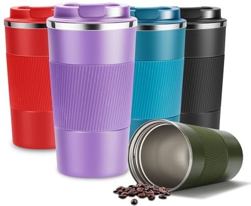 Travel Mug Insulated Coffee Cup Stainless Steel Leakproof Thermal Flask | 510ml Reusable Leakproof Camping Tumbler with Lid for Hot Cold Drinks Purple