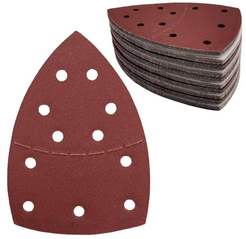 50 unidades de papel de lija triangular, 11 agujeros, almohadillas de lijado de grano 180, papel de lija para lijadora triangular, 155 x 108 mm