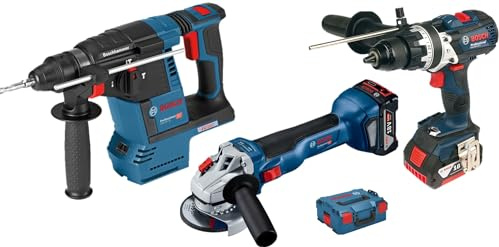 Pack 3 outils 18V (GSR110 + GBH26 + GWS10) + 2 batteries 5Ah + chargeur + coffret L BOXX BOSCH