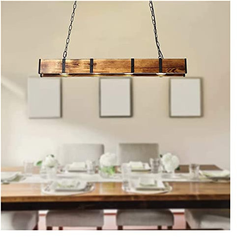 Modern Pendelleuchte Rustikaler rechteckiger Kronleuchter aus Holz, industrielles lineares Bauernhaus, Pendelleuchte, Kücheninsel, Billardtisch, Hängelampe, Deckenleuchte for Restaurant, Bar, Café, Es