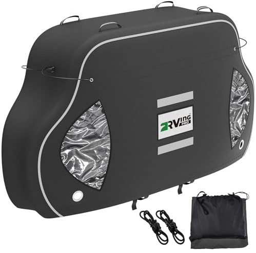 RVINGPRO Bike Cover for Transport on Rack - Bike Cover for 1 Bike on Rear Bike Rack, 600D Oxford Bicycle Cover Waterproof Outdoor Storage or Transportation for RV/ SUVS, with 2 Bungee Cords (L)