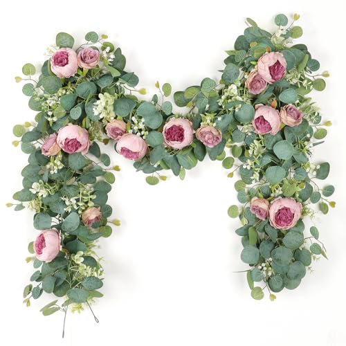 SOMYTING 2 ghirlande artificiali di eucalipto, stile vintage, con fiori finti, colore verde, decorazione da parete per arco di matrimonio, decorazione per porta, ghirlanda di fiori (rosa)