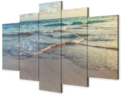 murando - Akustikbild Strand 200x100 cm Bilder mit Akustikschaumstoff Hochleistungsschallabsorber Schallschutz Leinwandbild XXL 5 tlg Wandbild Meer Natur c-B-0359-b-m